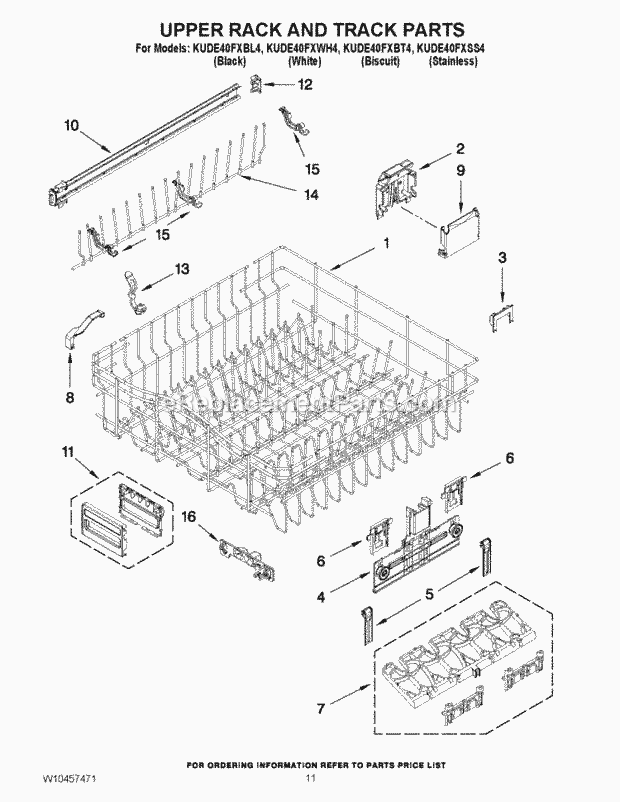 KitchenAid KUDE40FXSS4 Dishwasher Upper Rack and Track Parts Diagram