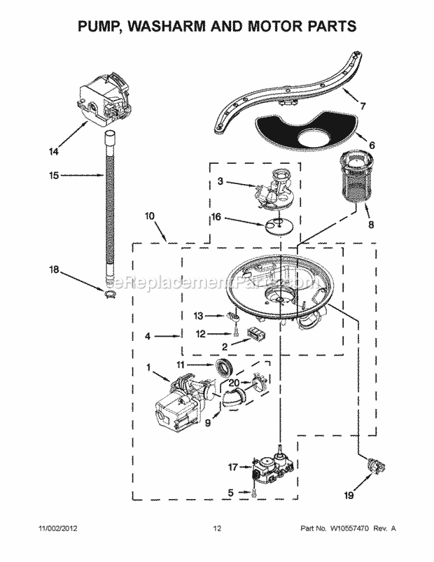 KitchenAid KUDE40FXSS6 Dishwasher Pump, Washarm and Motor Parts Diagram