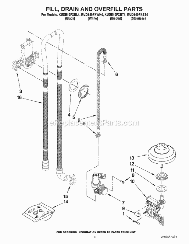 KitchenAid KUDE40FXWH4 Dishwasher Fill, Drain and Overfill Parts Diagram