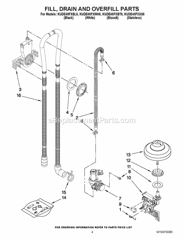 KitchenAid KUDE40FXWH5 Dishwasher Fill, Drain and Overfill Parts Diagram