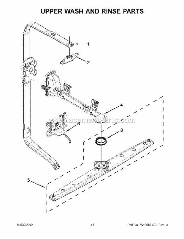 KitchenAid KUDE40FXWH6 Dishwasher Upper Wash and Rinse Parts Diagram