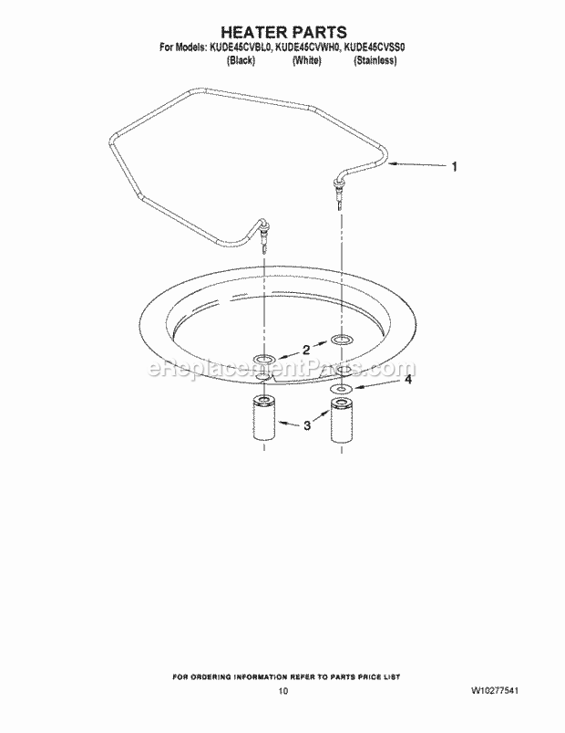 KitchenAid KUDE45CVBL0 Dishwasher Heater Parts Diagram