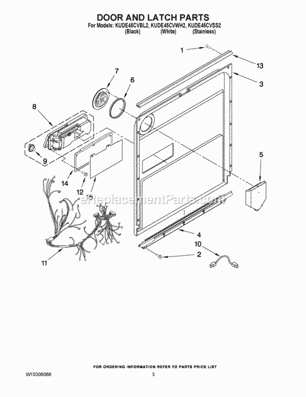 KitchenAid KUDE45CVWH2 Dishwasher Door and Latch Parts Diagram