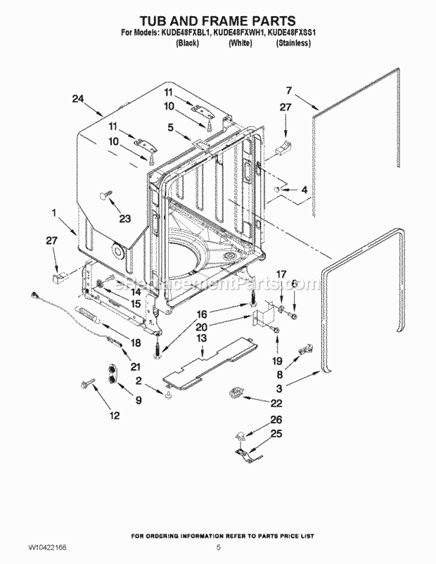 KitchenAid KUDE48FXBL1 Dishwasher Tub and Frame Parts Diagram