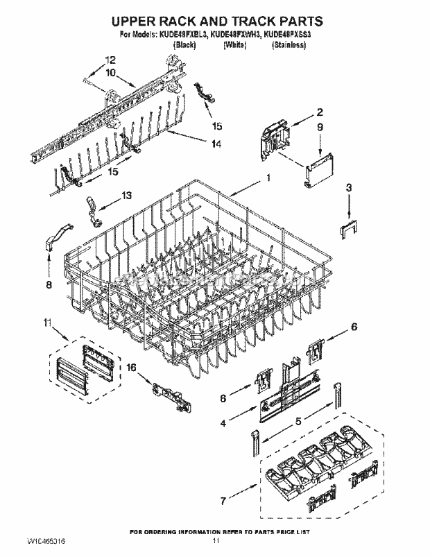 KitchenAid KUDE48FXBL3 Dishwasher Upper Rack and Track Parts Diagram