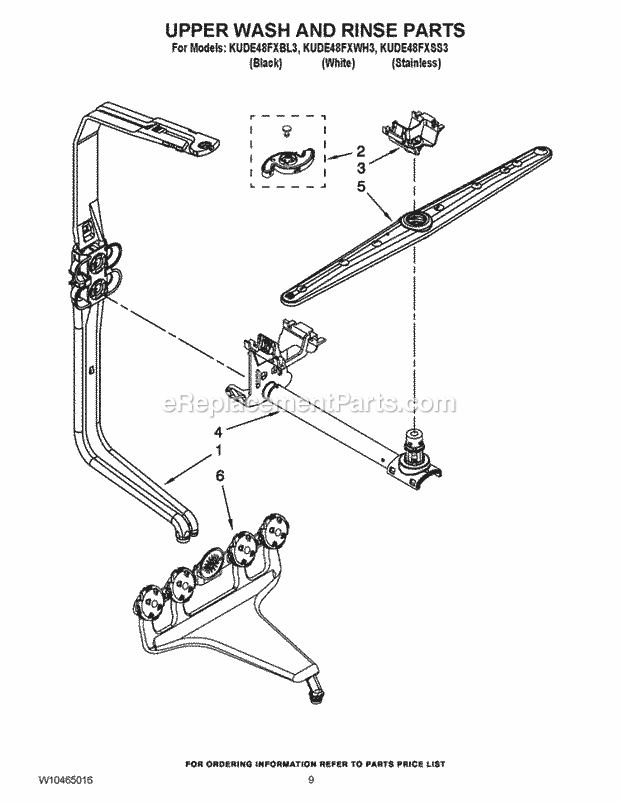 KitchenAid KUDE48FXBL3 Dishwasher Upper Wash and Rinse Parts Diagram