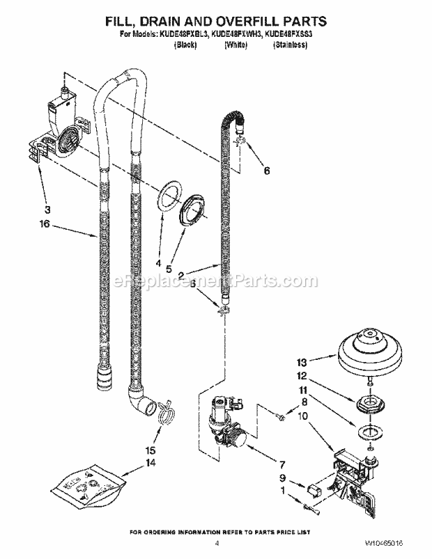 KitchenAid KUDE48FXBL3 Dishwasher Fill, Drain and Overfill Parts Diagram