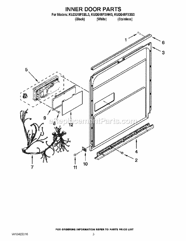 KitchenAid KUDE48FXBL3 Dishwasher Inner Door Parts Diagram