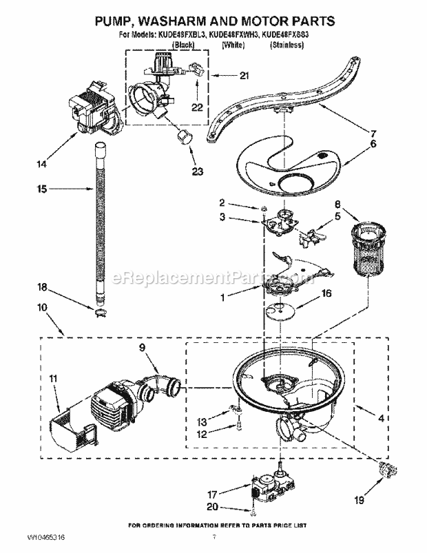 KitchenAid KUDE48FXBL3 Dishwasher Pump, Washarm and Motor Parts Diagram