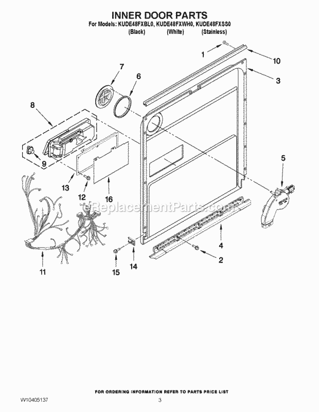 KitchenAid KUDE48FXWH0 Dishwasher Inner Door Parts Diagram