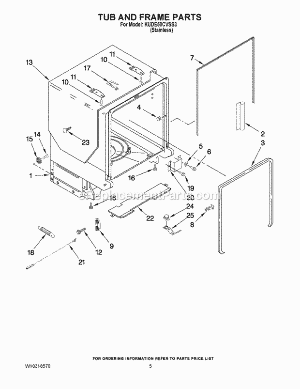 KitchenAid KUDE50CVSS3 Dishwasher Tub and Frame Parts Diagram