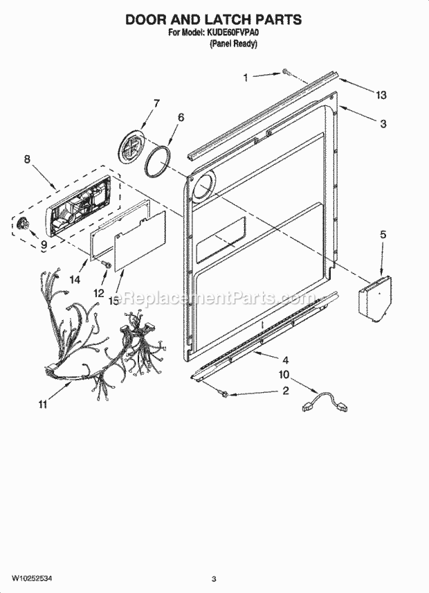 KitchenAid KUDE60FVPA0 Dishwasher Door and Latch Parts Diagram