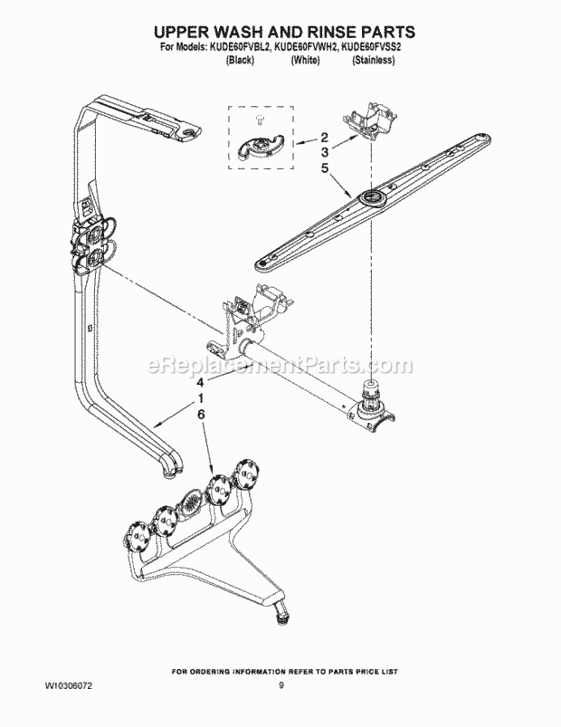 KitchenAid KUDE60FVWH2 Dishwasher Upper Wash and Rinse Parts Diagram