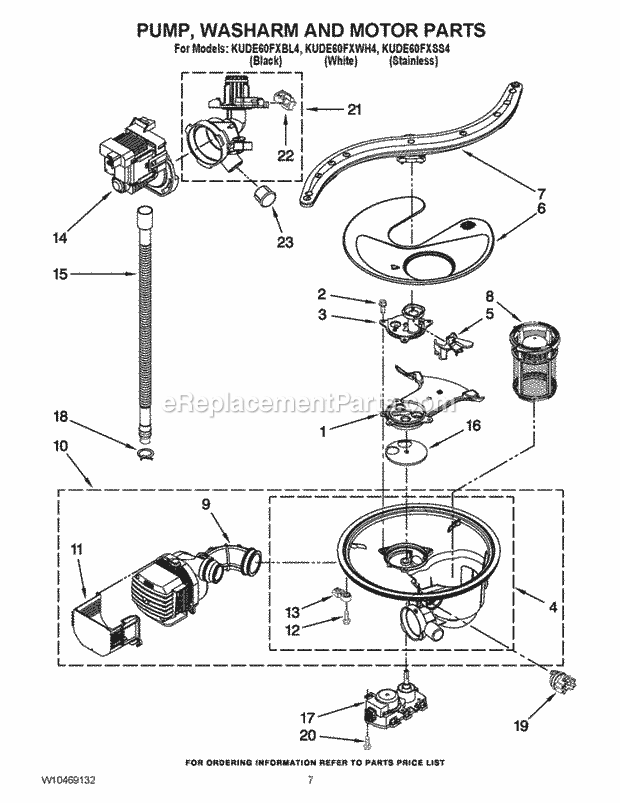 KitchenAid KUDE60FXSS4 Dishwasher Pump, Washarm and Motor Parts Diagram