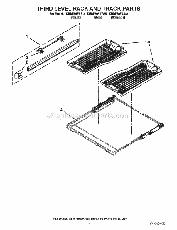 KitchenAid KUDE60FXSS4 Dishwasher Third Level Rack and Track Parts Diagram