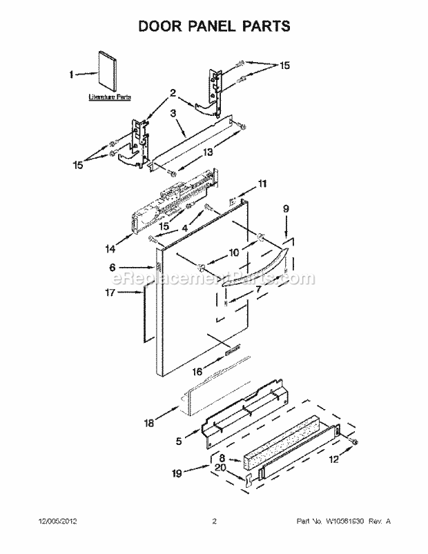 KitchenAid KUDE60FXSS5 Dishwasher Door Panel Parts Diagram