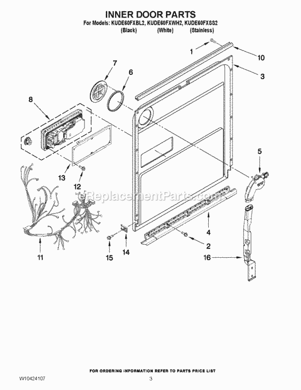 KitchenAid KUDE60FXWH2 Dishwasher Inner Door Parts Diagram