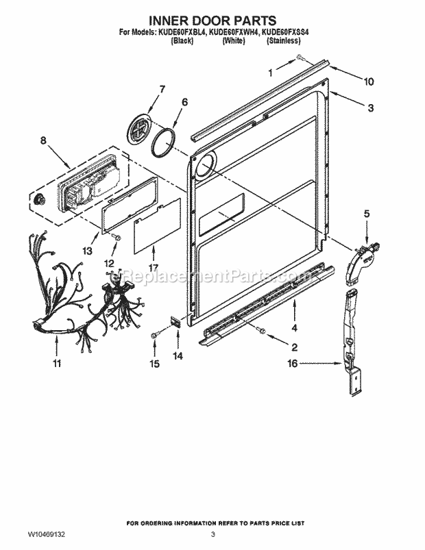 KitchenAid KUDE60FXWH4 Dishwasher Inner Door Parts Diagram