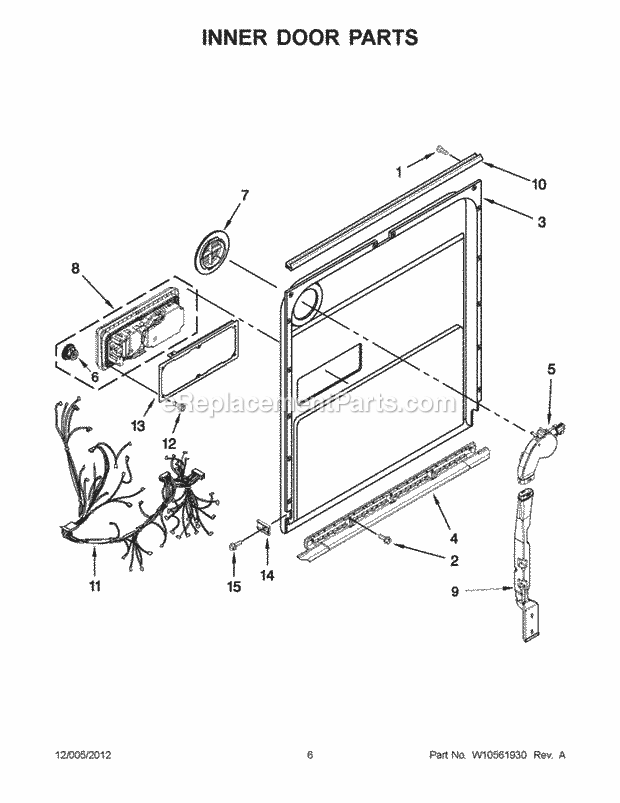 KitchenAid KUDE60FXWH5 Dishwasher Inner Door Parts Diagram