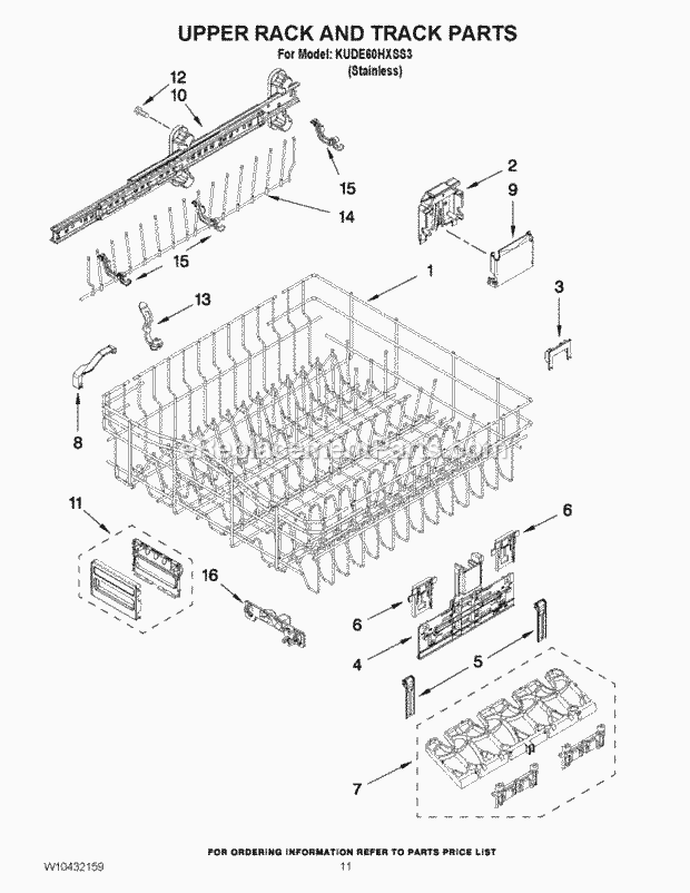 KitchenAid KUDE60HXSS3 Dishwasher Upper Rack and Track Parts Diagram