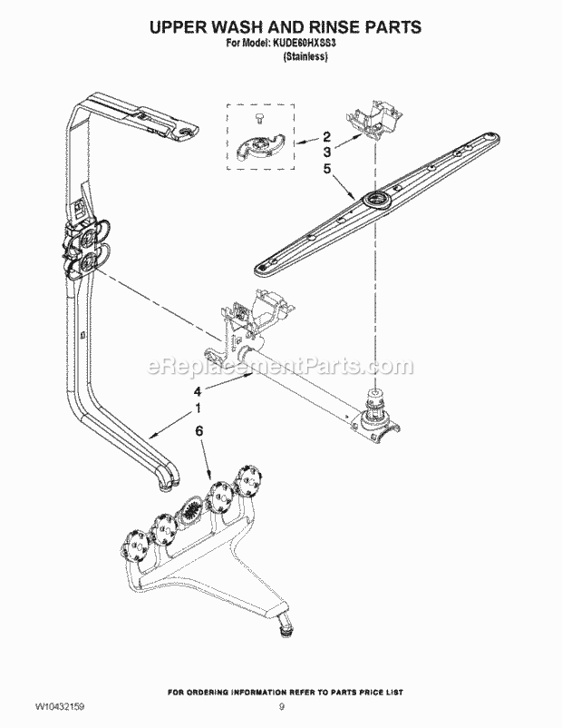 KitchenAid KUDE60HXSS3 Dishwasher Upper Wash and Rinse Parts Diagram