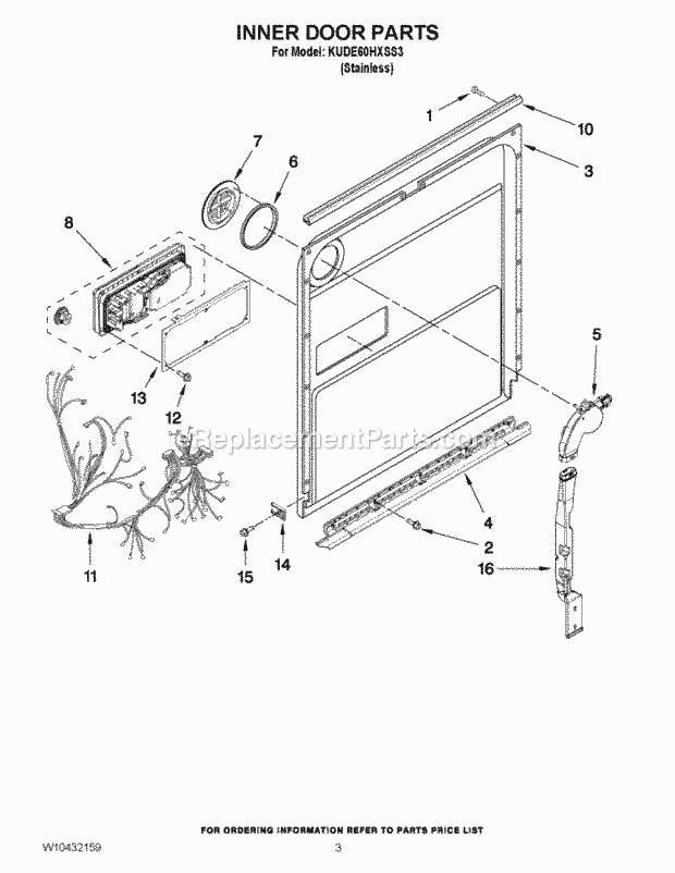 KitchenAid KUDE60HXSS3 Dishwasher Inner Door Parts Diagram