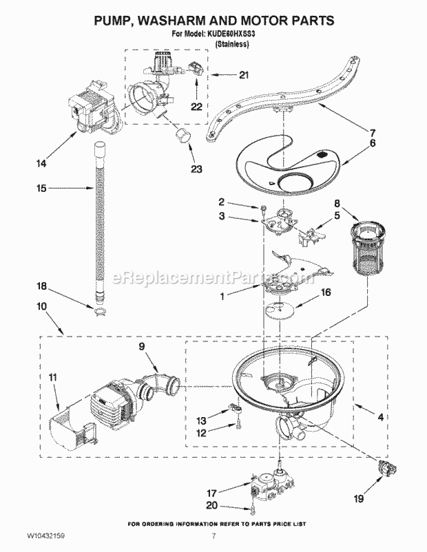 KitchenAid KUDE60HXSS3 Dishwasher Pump, Washarm and Motor Parts Diagram