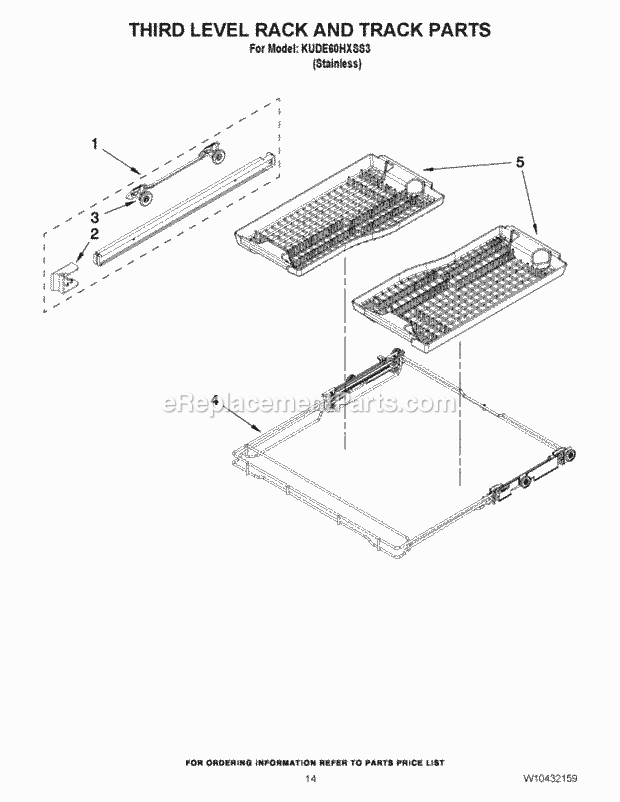 KitchenAid KUDE60HXSS3 Dishwasher Third Level Rack and Track Parts Diagram