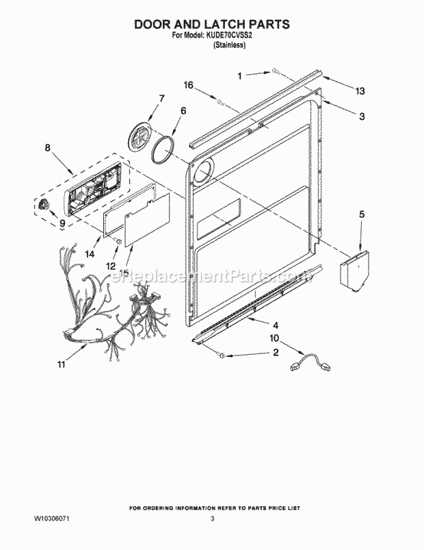 KitchenAid KUDE70CVSS2 Dishwasher Door and Latch Parts Diagram