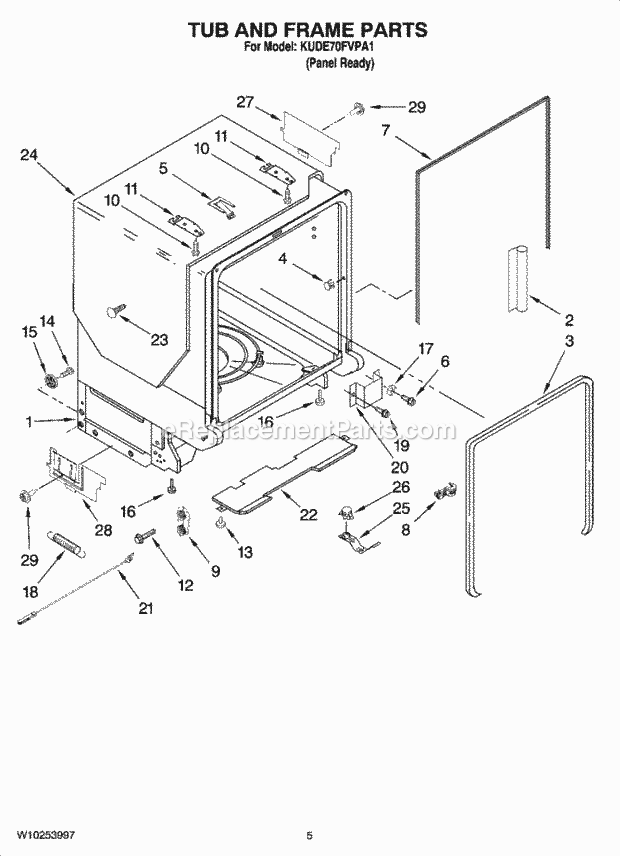 KitchenAid KUDE70FVPA1 Dishwasher Tub and Frame Parts Diagram