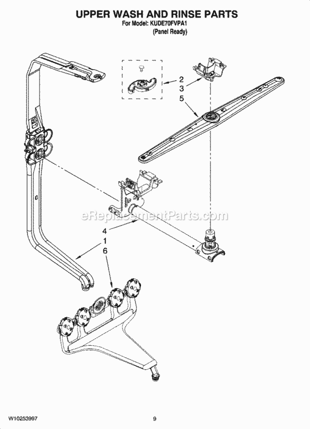 KitchenAid KUDE70FVPA1 Dishwasher Upper Wash and Rinse Parts Diagram