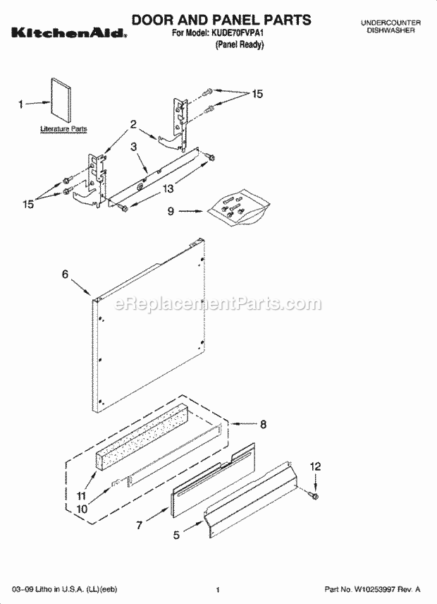 KitchenAid KUDE70FVPA1 Dishwasher Door and Panel Parts Diagram