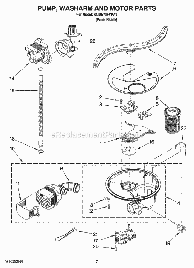 KitchenAid KUDE70FVPA1 Dishwasher Pump, Washarm and Motor Parts Diagram