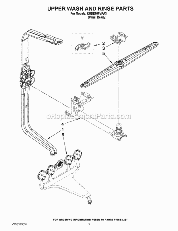 KitchenAid KUDE70FVPA3 Dishwasher Upper Wash and Rinse Parts Diagram