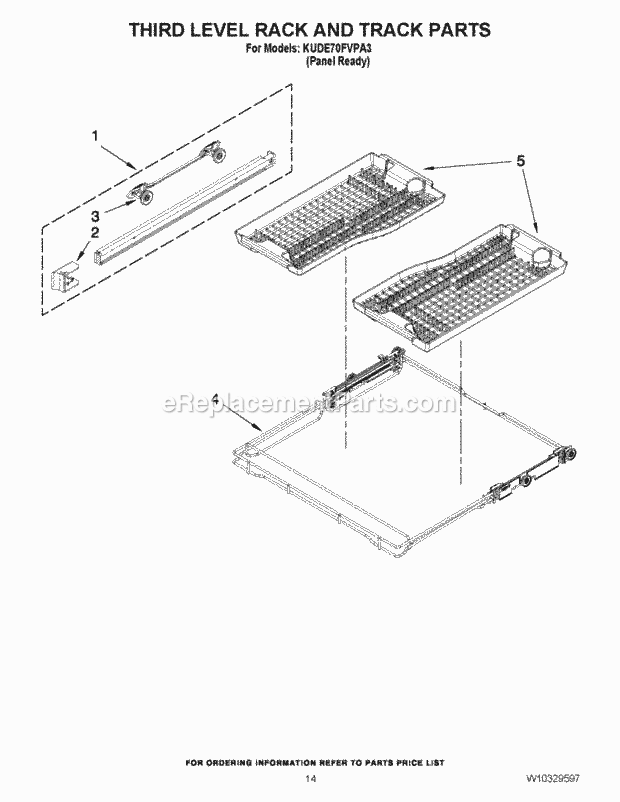 KitchenAid KUDE70FVPA3 Dishwasher Third Level Rack and Track Parts Diagram