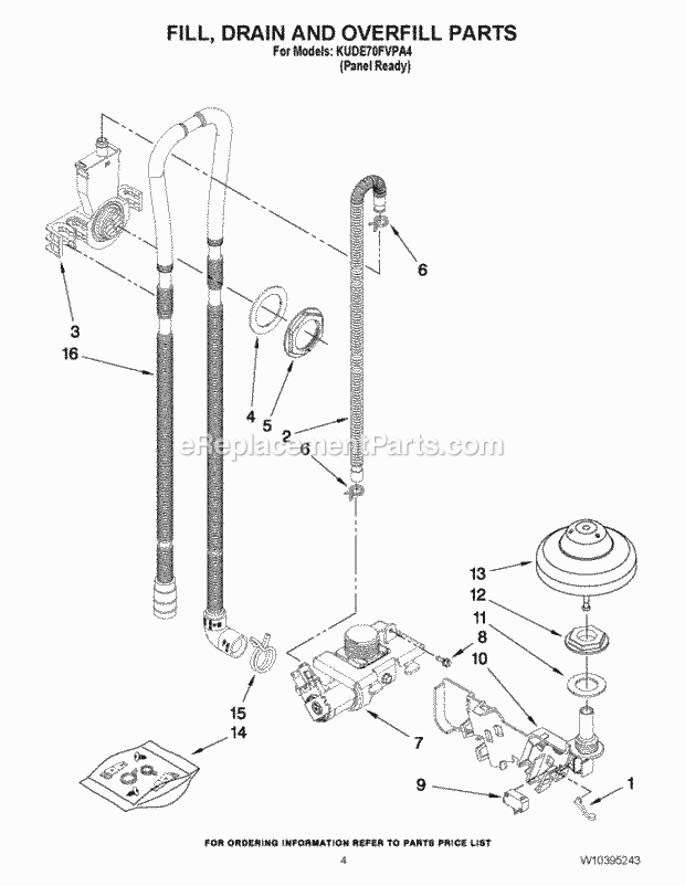 KitchenAid KUDE70FVPA4 Dishwasher Fill, Drain and Overfill Parts Diagram