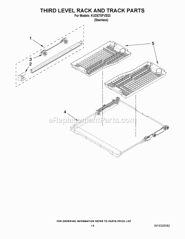 KitchenAid KUDE70FVSS3 Dishwasher Third Level Rack and Track Parts Diagram