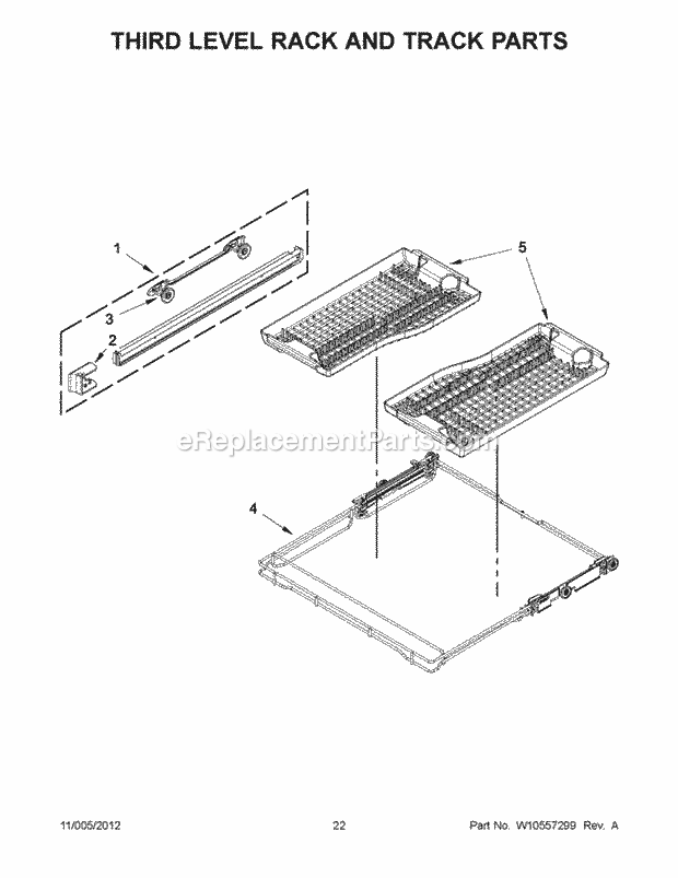 KitchenAid KUDE70FXBL5 Dishwasher Third Level Rack and Track Parts Diagram