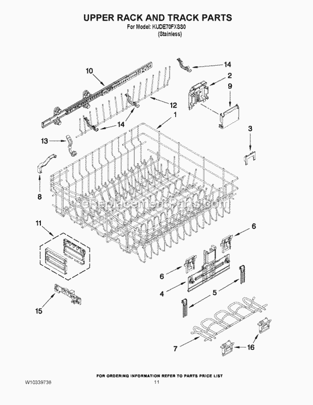 KitchenAid KUDE70FXSS0 Dishwasher Upper Rack and Track Parts Diagram