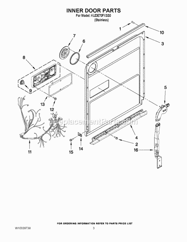 KitchenAid KUDE70FXSS0 Dishwasher Inner Door Parts Diagram