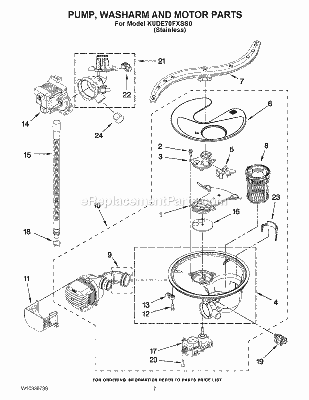 KitchenAid KUDE70FXSS0 Dishwasher Pump, Washarm and Motor Parts Diagram