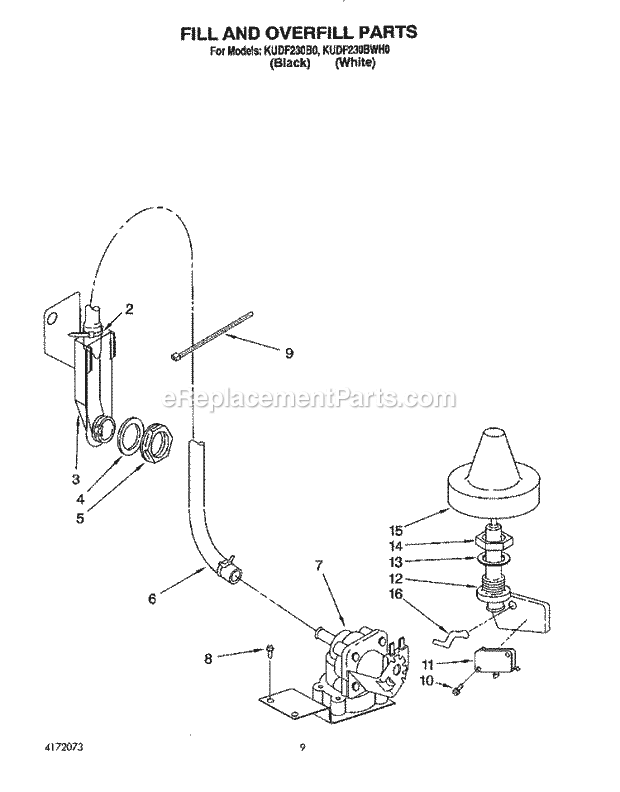 KitchenAid KUDF230B0 Dishwasher Fill and Overfill Diagram