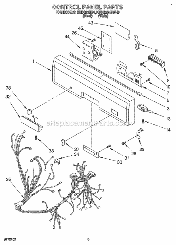 KitchenAid KUDG23HB0 Dishwasher Control Panel, Lit/Optional Diagram