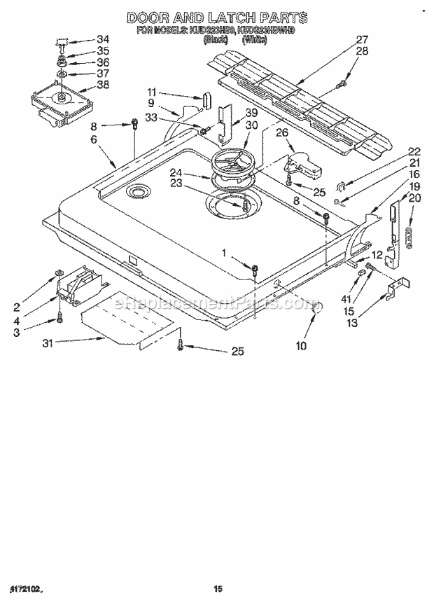 KitchenAid KUDG23HBWH0 Dishwasher Door and Latch Diagram