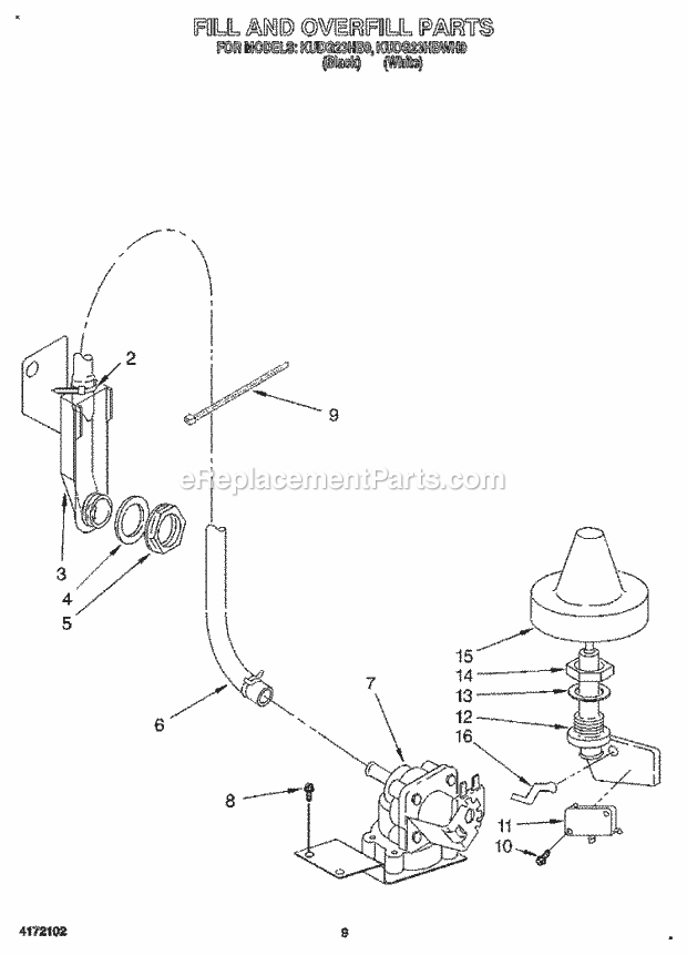 KitchenAid KUDG23HBWH0 Dishwasher Fill and Overfill Diagram