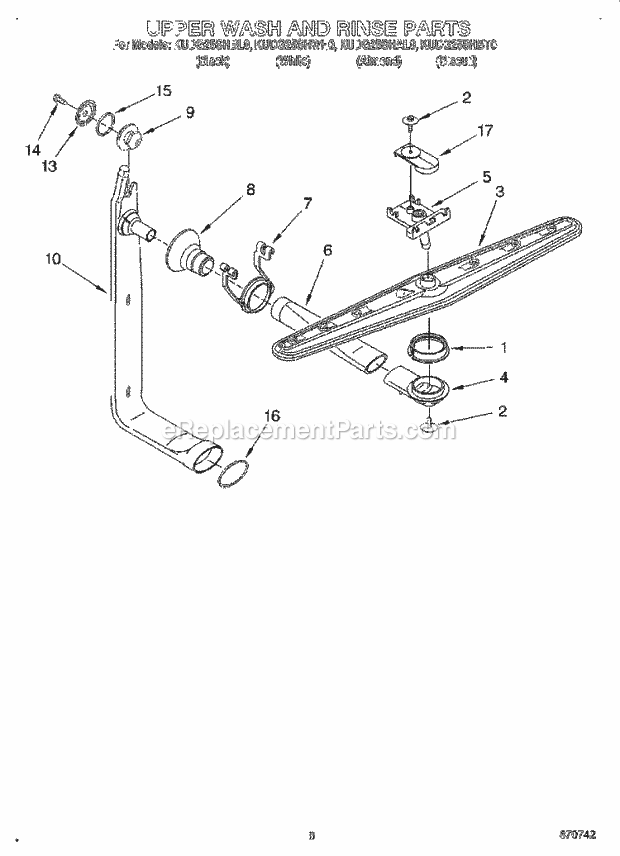 KitchenAid KUDG25SHAL0 Dishwasher Upper Wash and Rinse Diagram