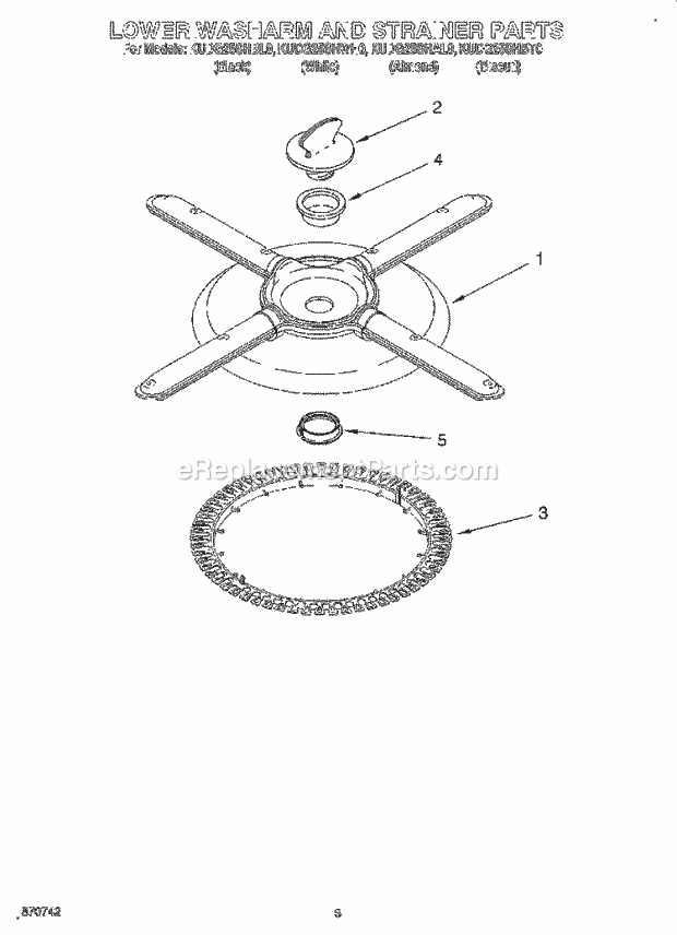 KitchenAid KUDG25SHAL0 Dishwasher Lower Washarm and Strainer Diagram