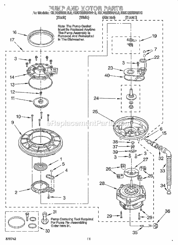 KitchenAid KUDG25SHAL0 Dishwasher Pump and Motor Diagram