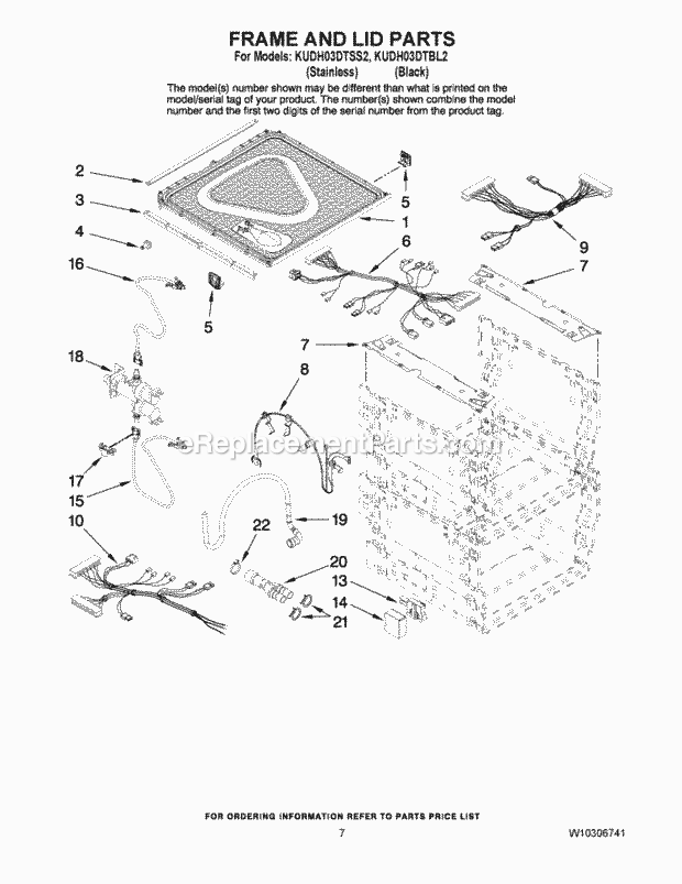 KitchenAid KUDH03DTBL2 Dishwasher Frame and Lid Parts Diagram