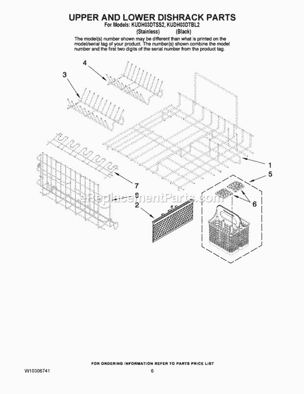 KitchenAid KUDH03DTBL2 Dishwasher Upper and Lower Dishrack Parts Diagram